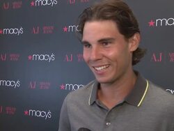 INTERVIEW: Rafael Nadal says posing for photographs in his underwear is a new experience and how it was working on the ad at the Rafael Nadal Unveils His New Armani Jeans Campaign at New York NY Stock Footage