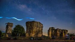 Milky Way among Mo Hin Khao Chaiyaphum Stone Henge Stock Footage