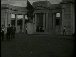 B/W Civil War Veterans Reunion members at Iowa Monument / Vicksburg, Mississippi / NO SOUND Stock Footage