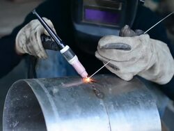 Workers were welded stainless steel. Stock Footage