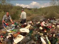 Garbage creates artificial dam Transylvania river News Clip