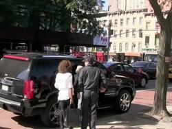 Madonna with her children, Lourdes, Rocco, Mercy and David arrive at Kaballah in New York 10/08/2011 (Footage by WireImage Video/Getty Images Entertainment Video) Stock Footage