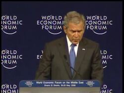 President Bush is wrapping up his five-day Middle East trip with a speech in Egypt outlining his goals for the region.  In remarks prepared for delivery at the World Economic Forum on the Middle East, Bush tells Arab leaders of the need to spread democracy in the region and isolate nations that sponsor terrorists. News Clip