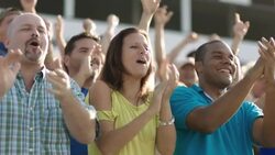 Stadium crowd cheers at sporting event Stock Footage