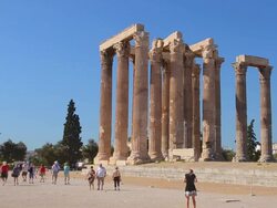 WS View of Athens ruins of famous Temple of Zeus pillars and historical monument landmark with tourist / Athens, Greece Stock Footage