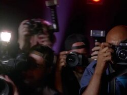 Medium shot celebrity POV of paparazzi taking photos at event/ Los Angeles Stock Footage