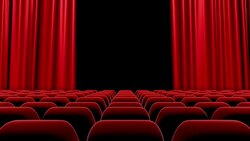 HD : Red curtains open and close with Alpha Matte, Theater Opening. Stock Footage