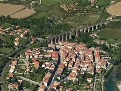 AERIAL, View of Aguessac, Midi-Pyrenees, France Stock Footage