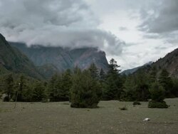 T/L with camera move, cloud over valley, Bhratang, Himalayas Stock Footage