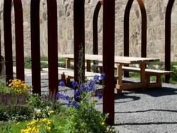 MS Table suite at garden / Koblenz, Rhineland-Palatinate, Germany Stock Footage