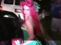 Jessica Lowndes as Poison Ivy departs a Halloween Party in Beverly Hills Stock Footage