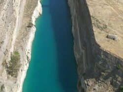 MS AERIAL TS Shot of corinth canal / Corinth, Peloponnese, Greece Stock Footage