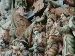 MS TD Temple exterior with statue of Gods / Batticaloa, Sri Lanka Stock Footage