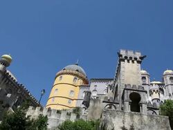 Sintra, Pena National Palace, view of the outer walls of the palace Stock Footage
