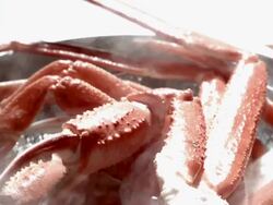 SLO MO ECU View of crab legs boiling in strainer / Los Angeles,CA,USA Stock Footage