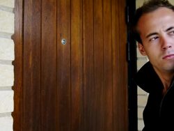 Mysterious Man - Knocking On Door Stock Footage