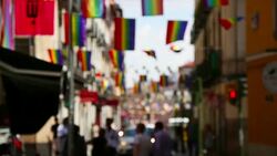 Rainbow Flag Gay Rights Pride in Madrid, Spain Stock Footage