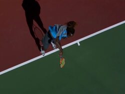 SLO MO, WS, HA, Man serving tennis ball, Santa Barbara, California, USA Stock Footage