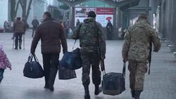 CLEAN : Rare train brings civilians back to war torn Donetsk News Clip
