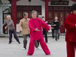 MS People performing Tai Chi  in city wall Park/xian,shaanxi,China Stock Footage