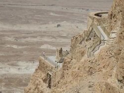 WS Castle ruins of Masada in stone desert at Dead Sea / Masada, Mechoz haDarom, Israel Stock Footage