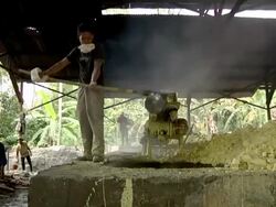 MS Man working on sulfur mining / Ijen, Java, Indonesia Stock Footage