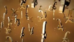 Golden pound signs drift across a brown background Stock Footage
