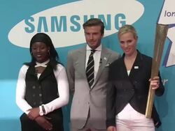 Gabriella Roseje, David Beckham OBE, Zara Phillips at the Everyone's Olympic Games with Samsung & David Beckham at London England. (Footage by WireImage Video/Getty Images Entertainment Video) Stock Footage