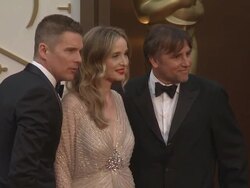 Ethan Hawke, Julie Delpy, and Richard Linklater at the 86th Annual Academy Awards - Arrivals Stock Footage