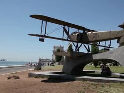 Belem, monument of a plane from WW1 Stock Footage
