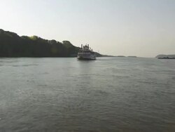 WS POV Steam boat moving in Hannibal Mississippi river / Hannibal, Missouri, United States Stock Footage