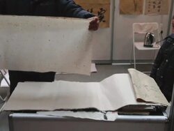 MS TU Man showing Chinese ancient papermaking technology / xi'an, shaanxi, china Stock Footage