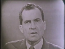 U.S. presidential candidates Richard Nixon and John F. Kennedy appear on a televised debate. News Clip