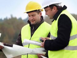 engineer and construction foreman Stock Footage