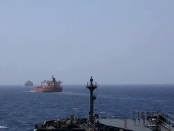 Anti-Piracy ship's  convoy near Somalia Stock Footage