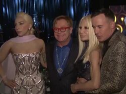 Lady Gaga, Elton John, David Furnish, and Donatella Versace at the Elton John AIDS Foundation Presents 22nd Annual Academy Awards Viewing Party Sponsored By Chopard, Neuro Drinks And Wells Fargo Stock Footage