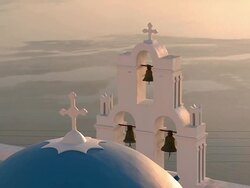 MS Shot of church dome in Firostefani / Santorini, Cyclades, Greece Stock Footage