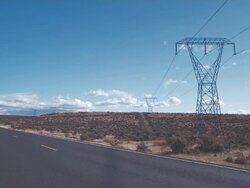 WS Truck moving down road with power lines / Zillah, Washington, USA  Stock Footage