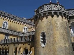 Sintra, Pena National Palace, view of the Queen's terrace Stock Footage