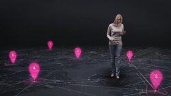 Woman  on virtual map Stock Footage
