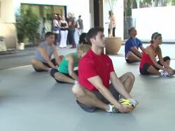 Kate Lang Johnson, Jayson Blair, Amber Lancaster, Kara Taitz at the Muscle Milk Women's Fitness Retreat at Beverly Hills CA. (Footage by WireImage Video/GettyImages) Stock Footage
