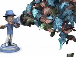 BubbleHead Businessman with Bullhorn and Money Stock Footage