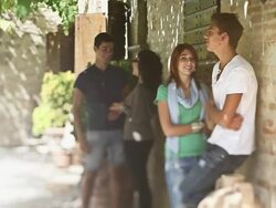 Teenagers chatting outdoor Stock Footage