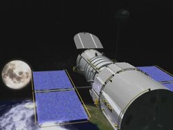 This animation allows us to take a look over Hubbles shoulder as the Moon rises above Earth Stock Footage