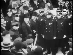 B/W 1931 Franklin Roosevelt cutting ribbon at George Washington Bridge dedication ceremony / NYC Stock Footage