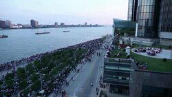 Detroit Michigan, Renaissance Center and Waterfront, Fourth of July Stock Footage