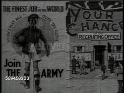 1937: DAILY MIRROR NEWSPAPER POSTERS: Side by side posters 'Britain to Spend 50,000,000 more for Defense' 'Britain to Spend 12,331,000 more on Army' ARMY POSTERS: Army recruitment posters. Royal Horse Guards poster. Life Guards poster Instructional Video