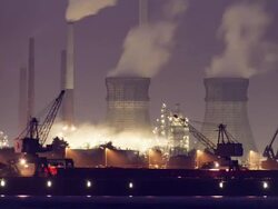 WS T/L View of oil refinery with cranes near Rhine River at night /Cologne, North Rhine-Westphalia, Germany  Stock Footage