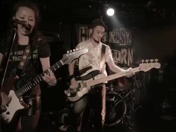 MS Female guitarist singing on stage / Nakano, Tokyo, Japan Stock Footage