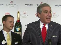 INTERVIEW - Kentucky Lt. Governor Jerry Abramson and his wife, Madeline Abramson on putting on the event, on his bet at  Moet & Chandon Toasts The 139th Kentucky Derby Stock Footage